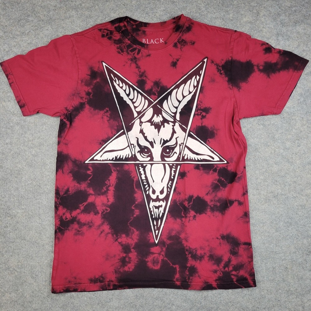 Black Craft Shirt Mens Medium Red Tie‎ Dye Goat Graphic Tee Gothic Occult